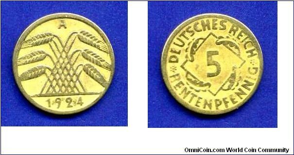 5 rentenpfennig.
Weimar's republic.
(A) Berlin mint.


Al-Br.