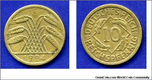 10 reichspfennig.
Weimar's republic.
(E) Drezden mint.


Al-Br.