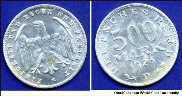 500 Mark.
(D) Munich mint.
Mintage 13,683,000 units.


Al.