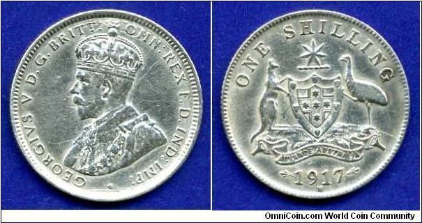 1 shilling.
George V (1910-1936).
'M'- Melbourne mint.
Mintage 5,274,000 units.


Ag925f. 5,65gr.