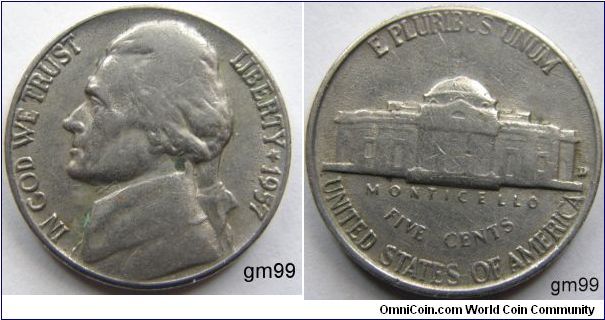 1957D Nickel
Thomas Jefferson
5 cents
Partial Steps