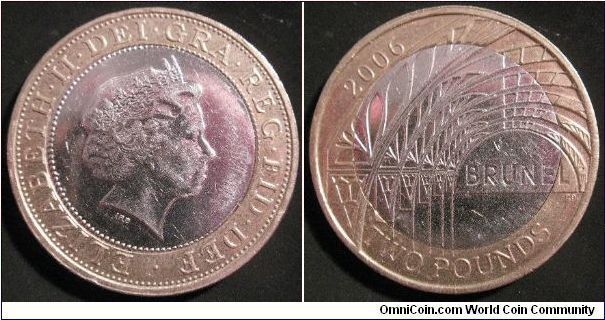 Brunel (type two) two pound coin.
Edge: Milled with SO MANY IRONS IN THE FIRE