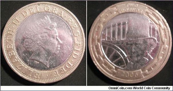 Brunel (type one) two pound coin.
Edge: Milled with ISAMBARD KINGDOM BRUNEL . ENGINEER 1806 - 1859