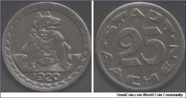 1920 Aachen 25 pfennig notgeld.