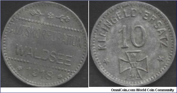 1918 Waldsee 10 pfennig notgeld.