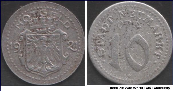 1921 Neumarkt 10 pfennig notgeld.