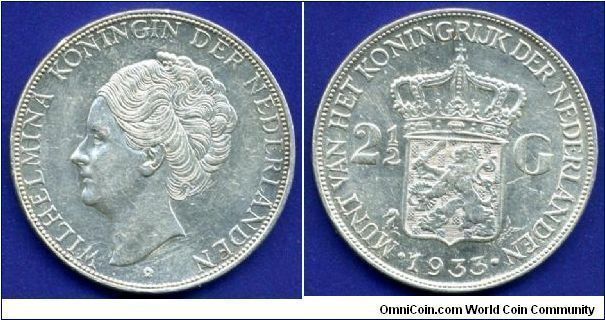 2-1/2 Guldens.
Queen Wilhelmina I (1890-1948).


Ag720f. 25gr.