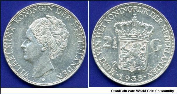 2-1/2 Guldens.
Queen Wilhelmina I (1890-1948).


Ag720f. 25gr.