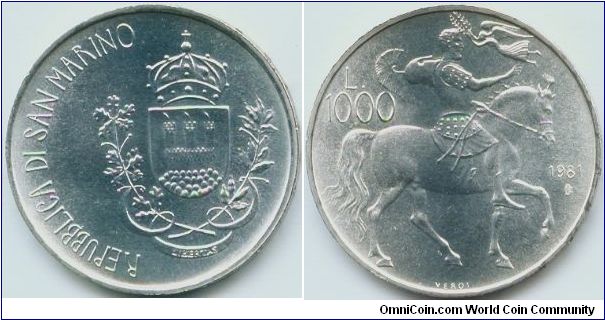 San Marino, 1000 lire 1981.
2000th Anniversary - Virgil's Death.