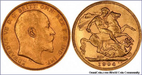 Melbourne Mint gold sovereign of Edward VII.