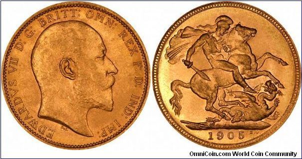 Melbourne Mint gold sovereign of Edward VII.