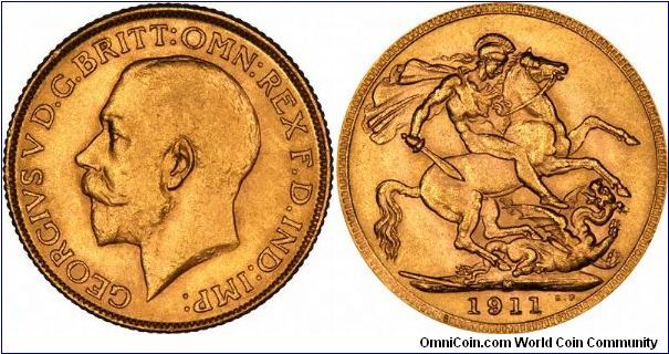 Coronation year Melbourne Mint gold sovereign of George V.