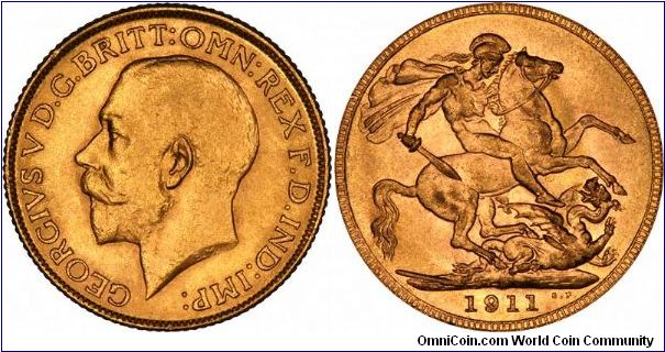 Coronation year Perth Mint gold sovereign of George V.