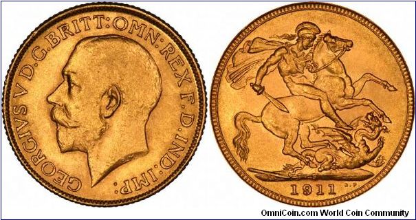 Coronation year Sydney Mint gold sovereign of George V.