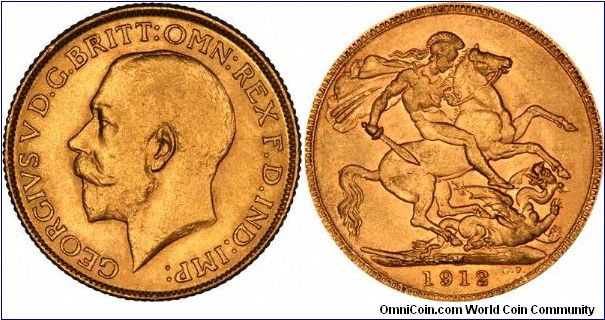 Melbourne Mint gold sovereign of George V.