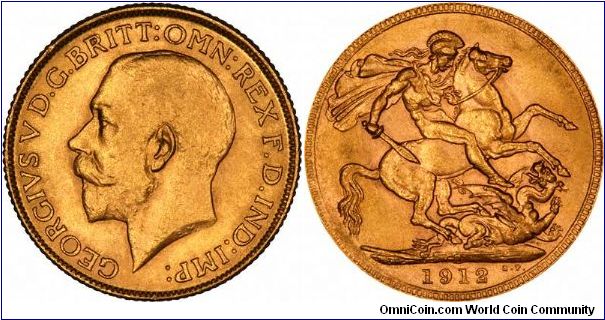 Perth Mint gold sovereign of George V.