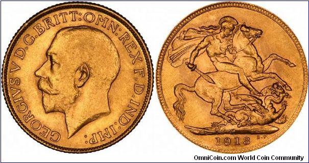 Melbourne Mint gold sovereign of George V.