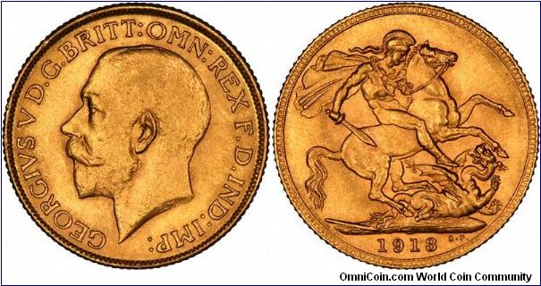 London Mint gold sovereign of George V.