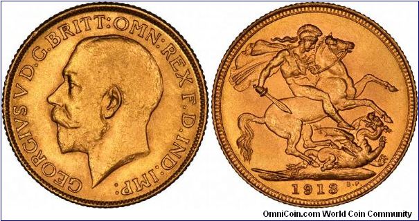 Sydney Mint gold sovereign often have a noticeably higher raised rim, which can be fairly easily seen on the reverse of this 1913 coin.