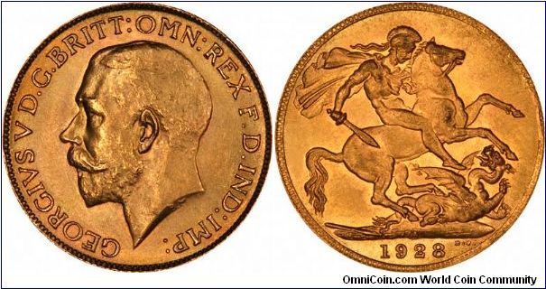 Pretoria South Africa Mint gold sovereign of George V. Last of the early large head dates.