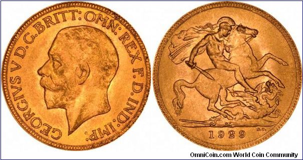 Pretoria South Africa Mint gold sovereign of George V. First 
 of the later, smaller head dates.