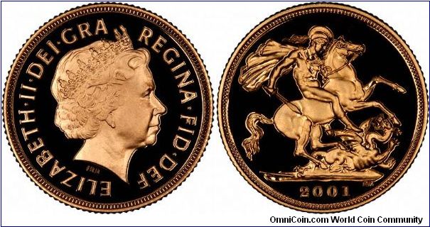 2001 proof gold sovereign.