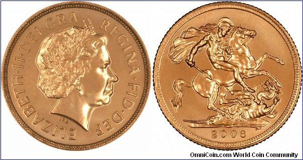 Our preview of the uncirculated 'bullion' 2008 gold sovereign. We should see actual samples later this week (next year)!