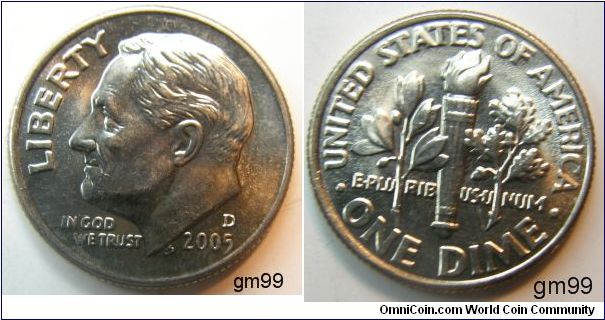 ROOSEVELT DIME
2005D
COPPER-NICKEL/COPPER CLAD PLANCHETS