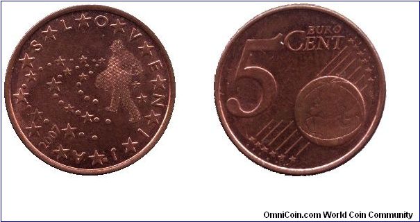 Slovenia, 5 cents, 2007, Sowing man.                                                                                                                                                                                                                                                                                                                                                                                                                                                                                