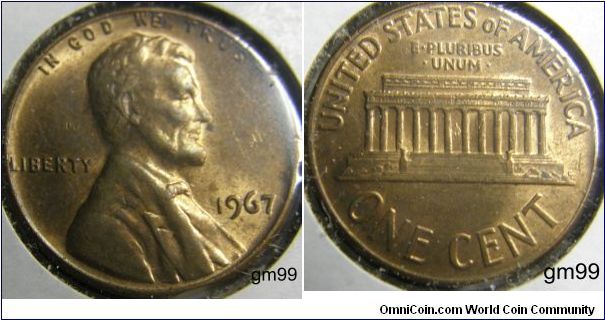 1967 Lincoln Penny
Mintmark: None (for Philadelphia, PA) below the date