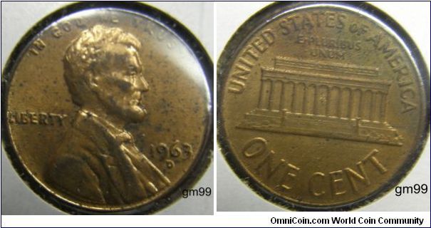 1963D Lincoln penny
Mintmark: D (for Denver, CO) below the date