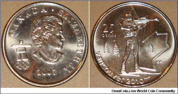 Canada, 25 cents, 2007-2010 XXI Winter Olympics Vancouver series (September 2007): Biathlon