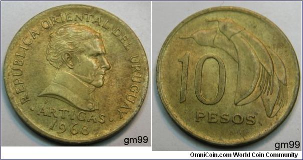 Uruguay km51 10 Pesos (1968)