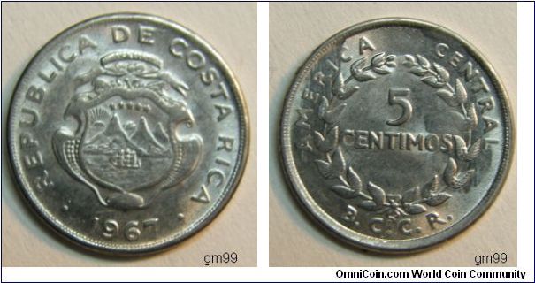 Costa Rica km184.2 5 Centimos (1953-1967)