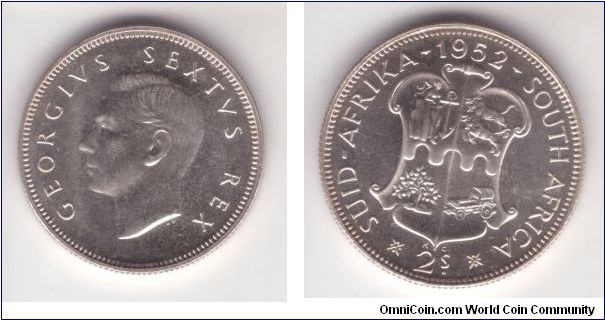 KM-38.2, 2 shillings (florin) in brilliant uncirculated proof. Just a hint of toning on reverse