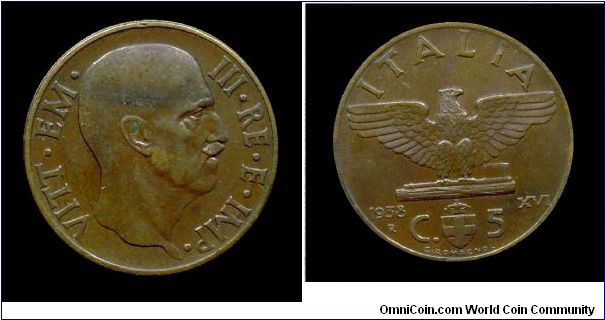 Kingdom of Italy - Victor Emmanuel III - 5 Centesimi (Empire) - Copper
