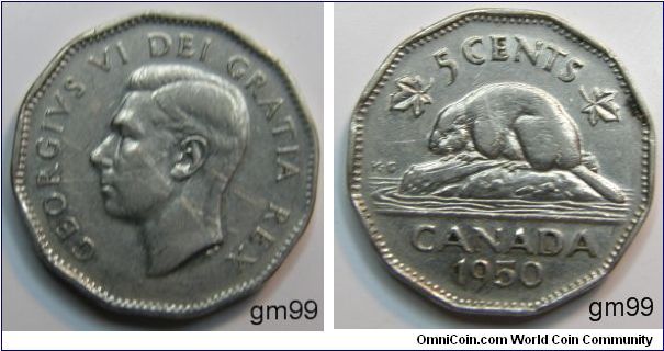 King George VI
1950 5 Cents