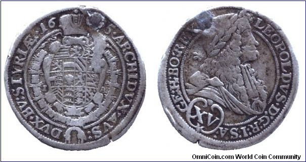City of Graz, 15 kreuzer, 1695, Ag, from Leopold I (1657-1705), holed and then filled.                                                                                                                                                                                                                                                                                                                                                                                                                              