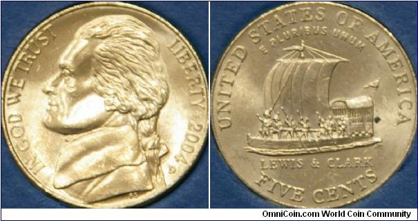 2nd of Westward Journey Nickel Series.  Reverse image of keelboat used by Lewis and Clark