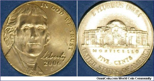Current version of the Jefferson nickel.