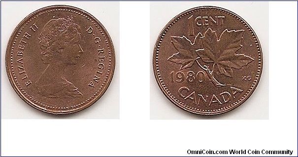 1 Cent
KM#127
2.8000 g. Comp.: Bronze Ruler: Elizabeth II Obv.: Queen's bust
right Edge: Plain Size: 19.10 mm. Note: Reduced weight.
