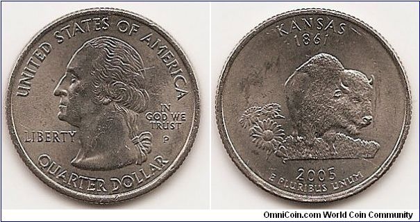 Quarter
50 State Quarters
KANSAS
KM#373
COPPER-NICKEL CLAD COPPER 5.7000 g.