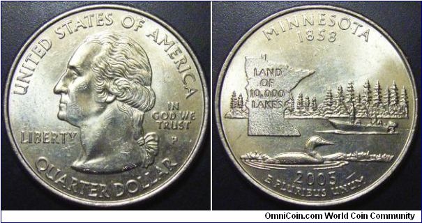 US 2005 quarter dollar commemorating Minnesota, mintmark P. Special thanks to Art!