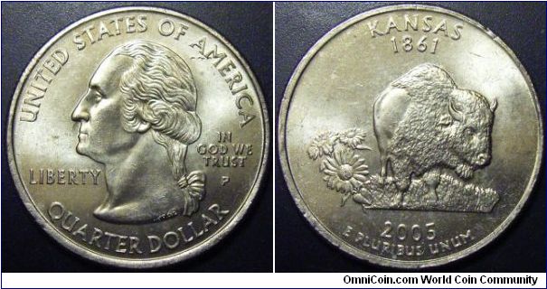 US 2005 quarter dollar commemorating Kansas, mintmark P. Special thanks to Art!