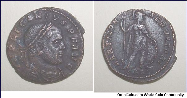 LICINIUS I - Follis - 313 AD. Arelate mint - IMP LICINIVS P F AVG, laureate head right / MARTI CONSERVATORI, Mars standing right with spear & sheild, SARL in ex.