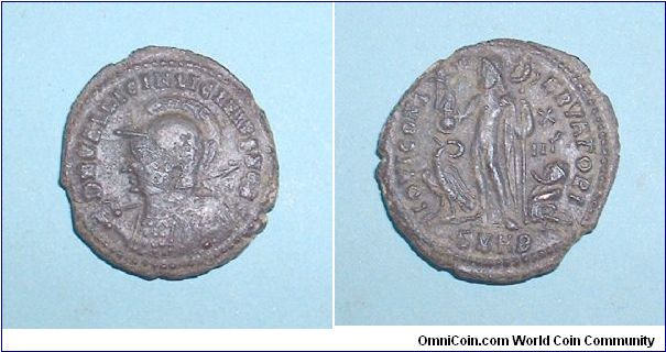 LICINIUS II - AE3. 321-324 AD. - Heraclea mint - D N VAL LICIN LICINIVS NOB C, helmeted bust left holding spear & shield / IOVI CONSERVATORI, Jupiter standing left, holding Victory on a globe & scepter, eagle with wreath in beak to left & captive to right at foot, X/IIG (=12.5 denarii) to right, SMHB in ex.