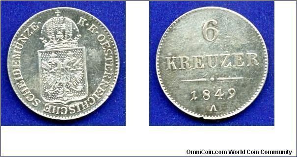 6 kreuzer.
2 arrows and point on the revers.
Austrian empire.
Franc Ioseph I (1848-1916).
(A) Vienna mint.


Ag220f. 2,3gr.