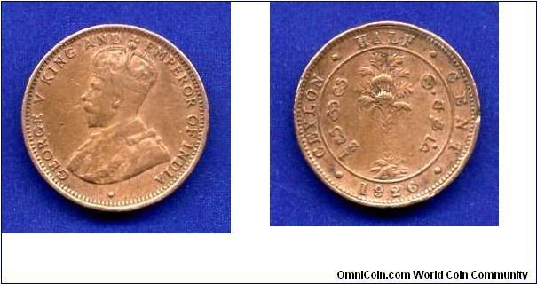 1/2 cent.
George V (1910-1936).
British Ceylon.


Cu.