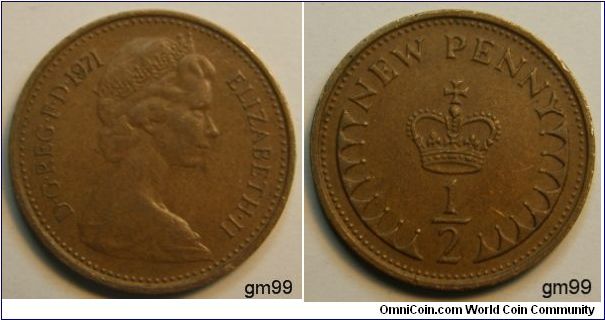 Queen Elizabeth II
1/2 New Penny