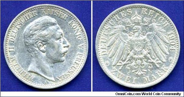 2 Mark.
Prussia.
Wilhelm II (1888-1918).


Ag900f. 11,11gr.